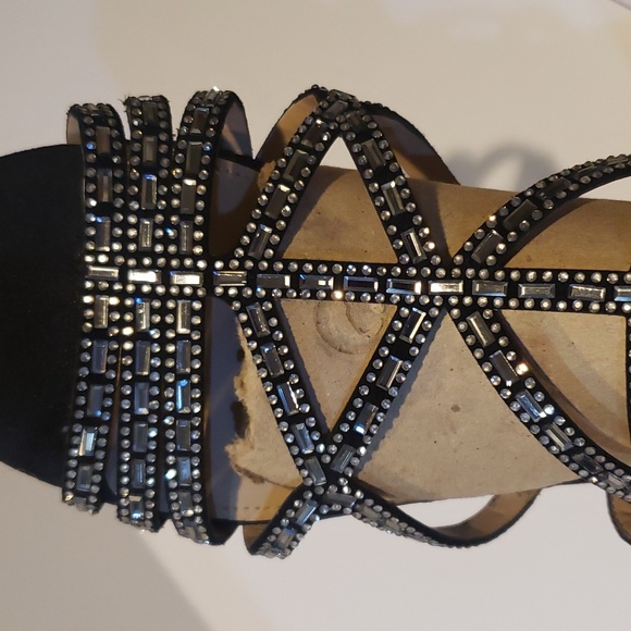 ANTONIO MELINA BLACK & SILVER EMBELLISHED STRAPPY GLADIATOR FLAT SANDALS ZIPPER - Picture 9 of 9